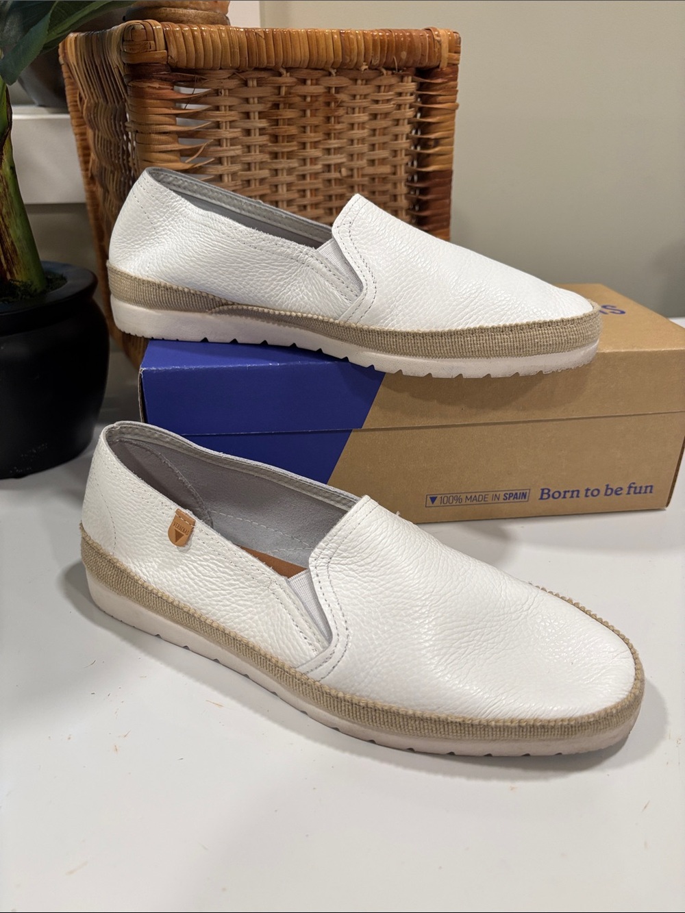 Verbenas Ballerinas Nuria Nucleo Blanco White Leather Espadrilles